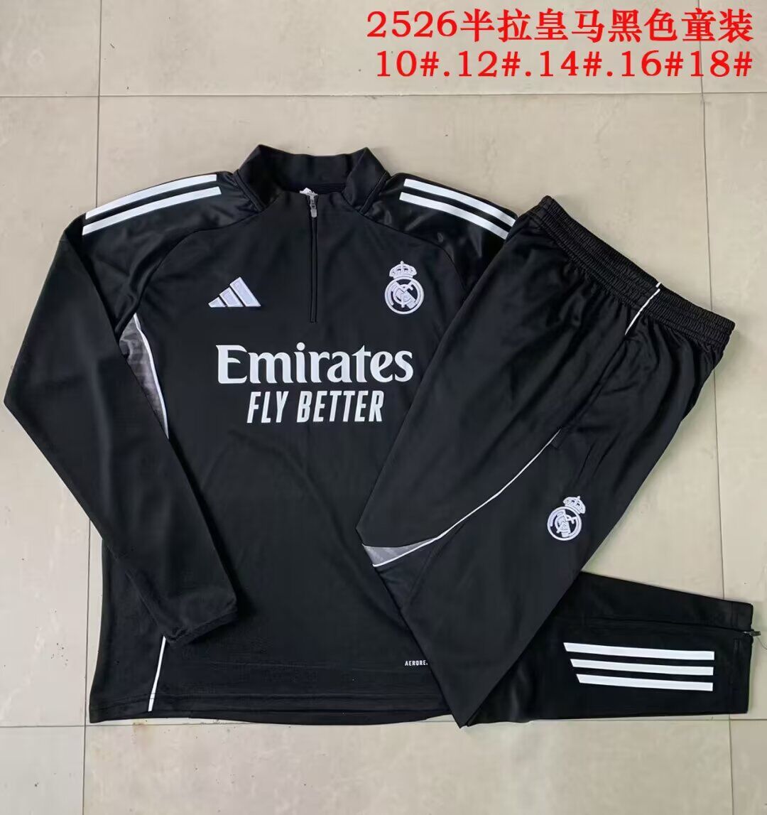 Kids Real Madrid 25/26 Tracksuit - Black/White